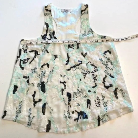 Parker NY Top Allover Sequin Embellished Racerback Tank White Mint Green Small - Picture 3 of 4